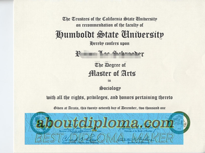 - Logo: A clear, centered emblem of Humboldt State University. - 专业证书