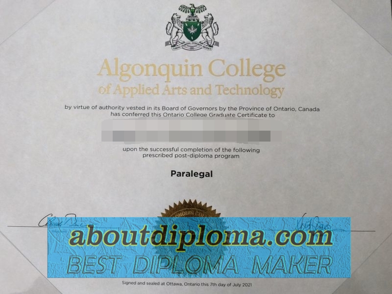 Best Fake Algonquin College of Applied Arts and Technology Diploma - 专业证书