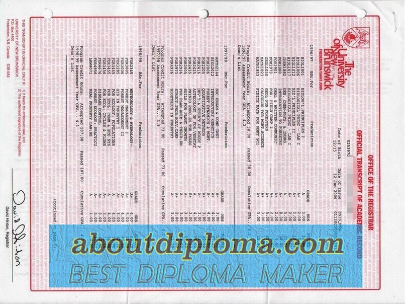 Where to Purchase a Fake University of New Brunswick Transcript or Diploma? - 专业证书